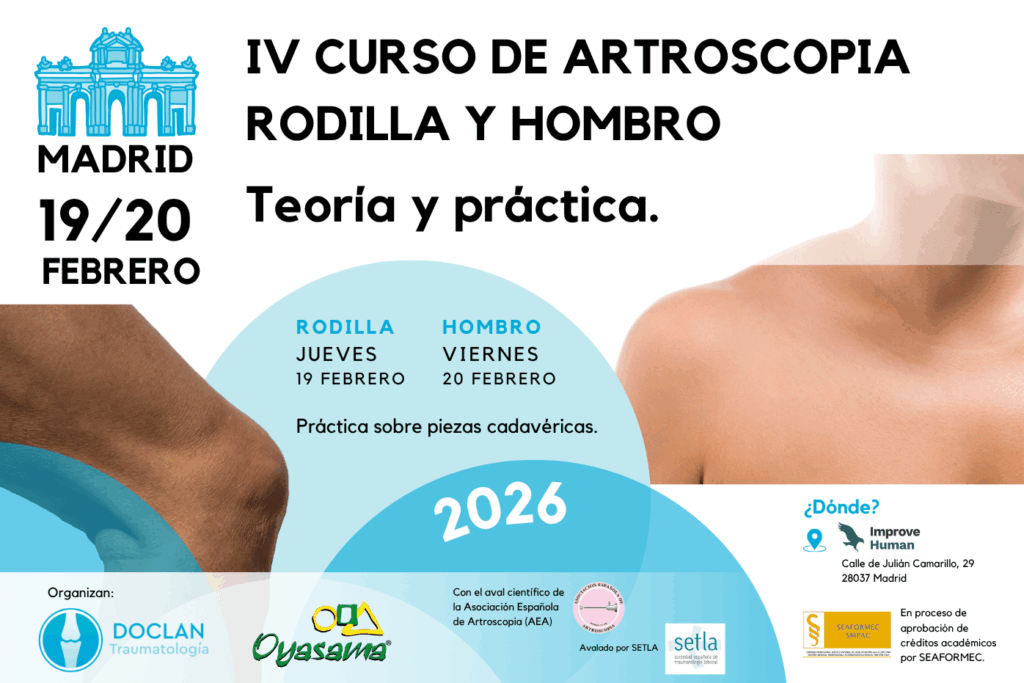 Próximo Curso de Artroscopia de rodilla y hombro 2026. Doclan Traumatología y Oyasama