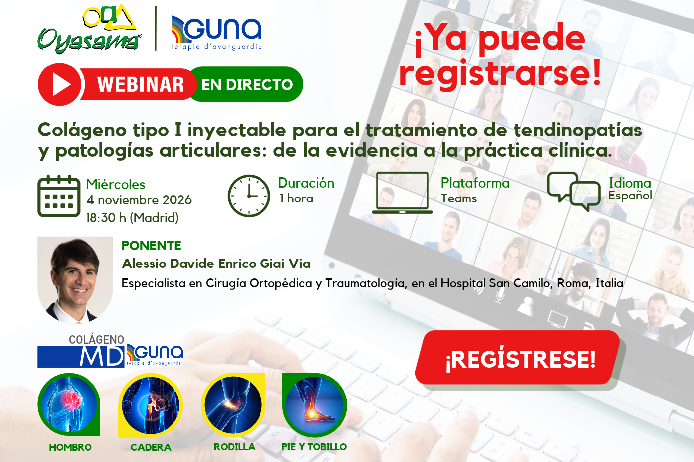 Webinar gratuito de colágeno inyectable el 4 de noviembre de 2026
